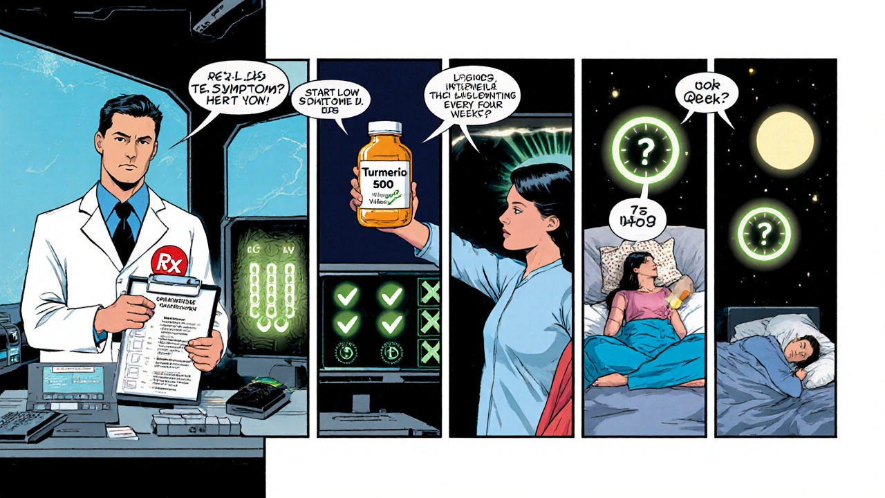Doctor hero checks labs while patient logs symptoms, exercises, and practices sleep.