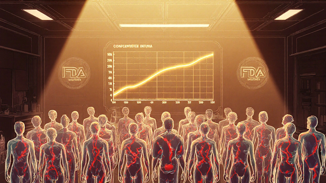 Volunteers in lab with synchronized blood concentration graphs and FDA data band