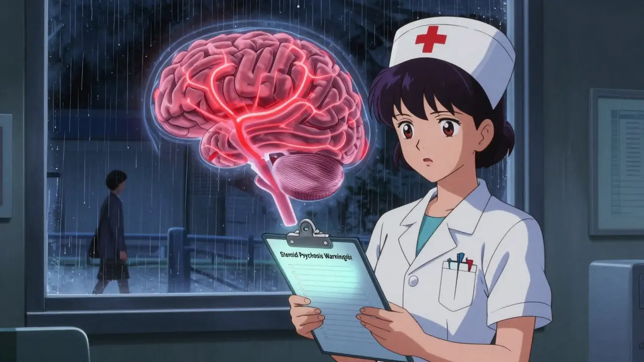 Doctor's office with brain overlay showing shrinking hippocampus and dopamine surge, nurse holding warning checklist.