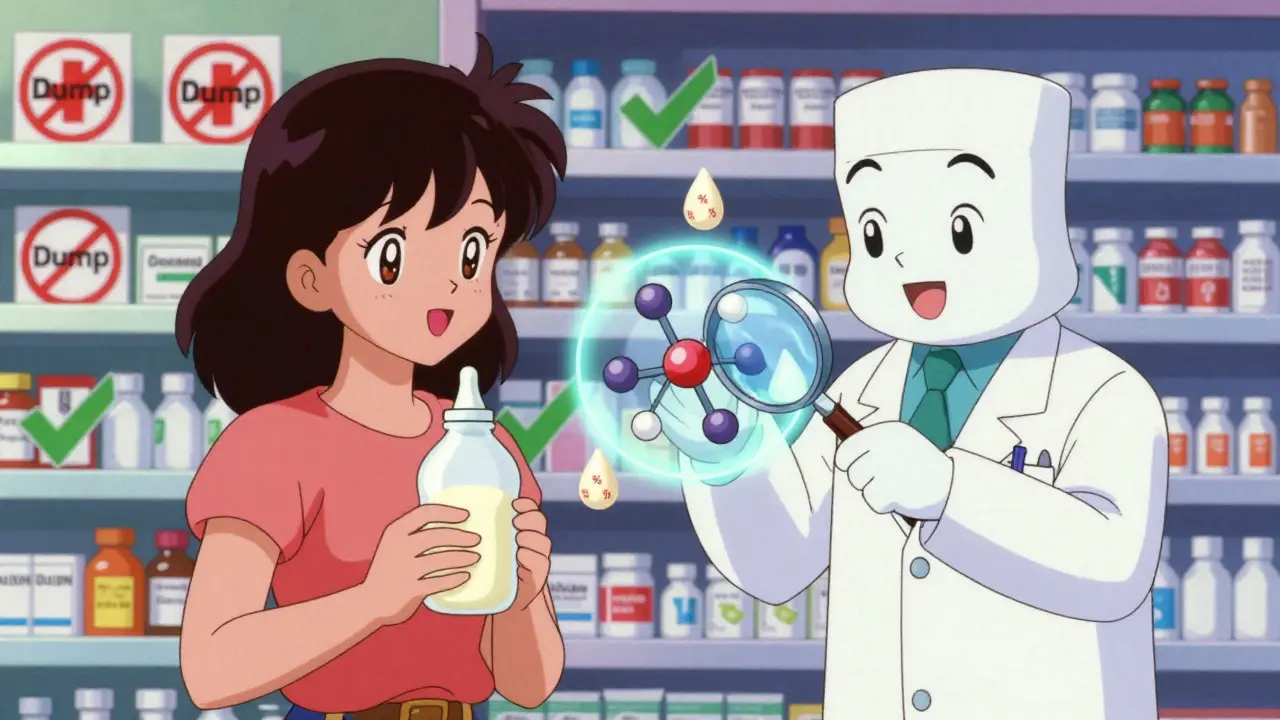 Mother and doctor reviewing molecular transfer of medication into breast milk.