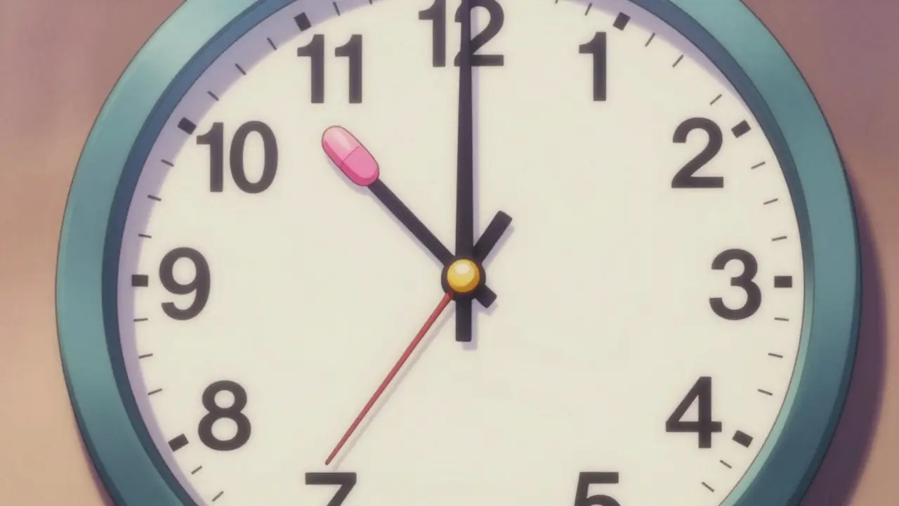 Clock showing 4-hour separation between thyroid med and calcium