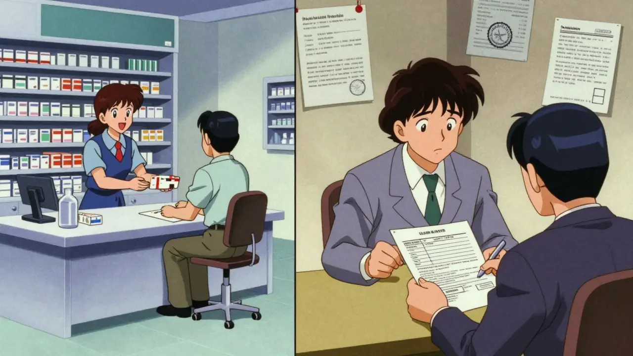 Split-screen anime illustration showing a fast generic checkout versus a slow consent process.